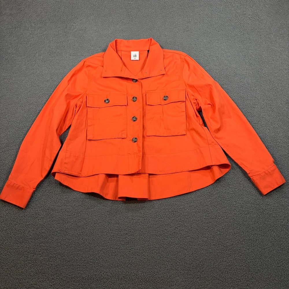 Cabi Jacket Womens Medium Orange High Low Swing Utility Shirt Jacket Stretch